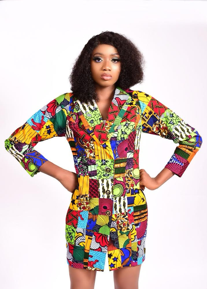 Patchwork Blazer Beaded Jacket Dress Nyeti Patchwork Blazer Beaded Jacket Dress Nyeti