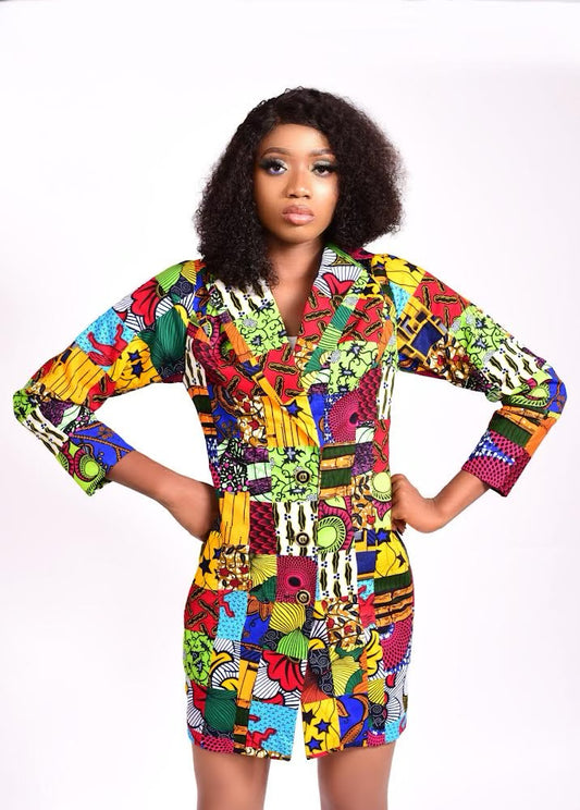 Patchwork Blazer Beaded Jacket Dress