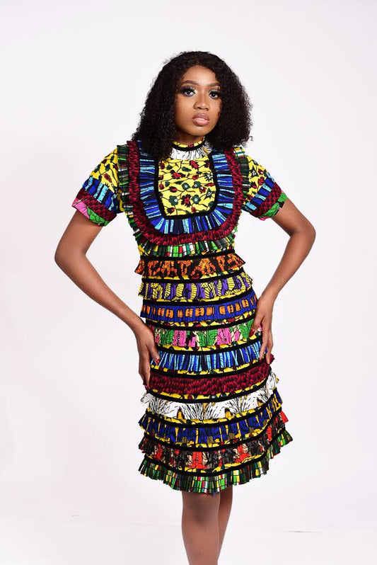 Edima African Complex Layered Ankara Dress - Short