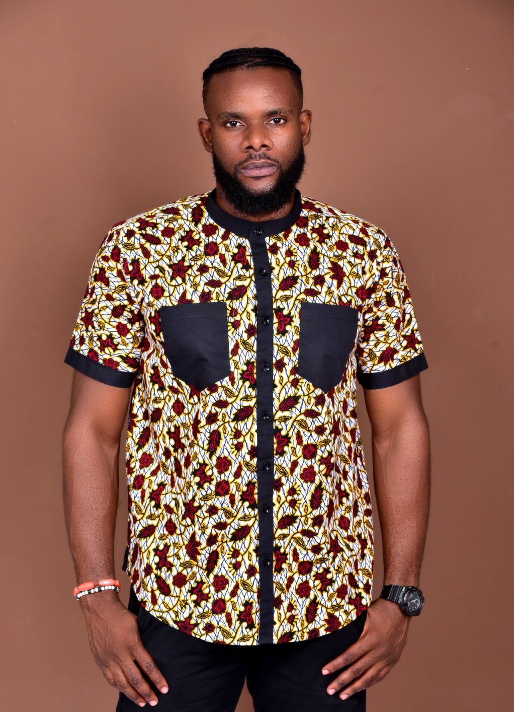 Red Leaves African Print Ankara Shirt